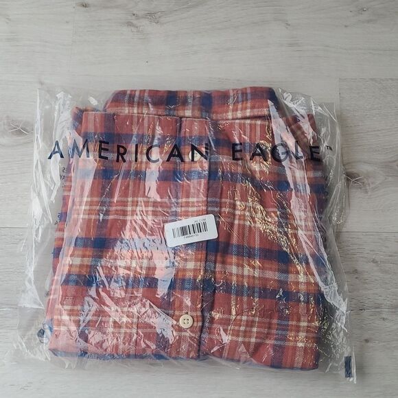 American Eagle Mens Shirt Flannel Button Up Chest Pockets Long Sleeve Medium Nwt - Picture 5 of 6